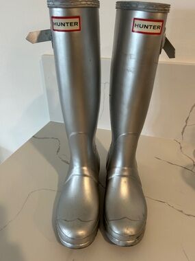 Hunter Metallic Silver Knee-High Rain Boots